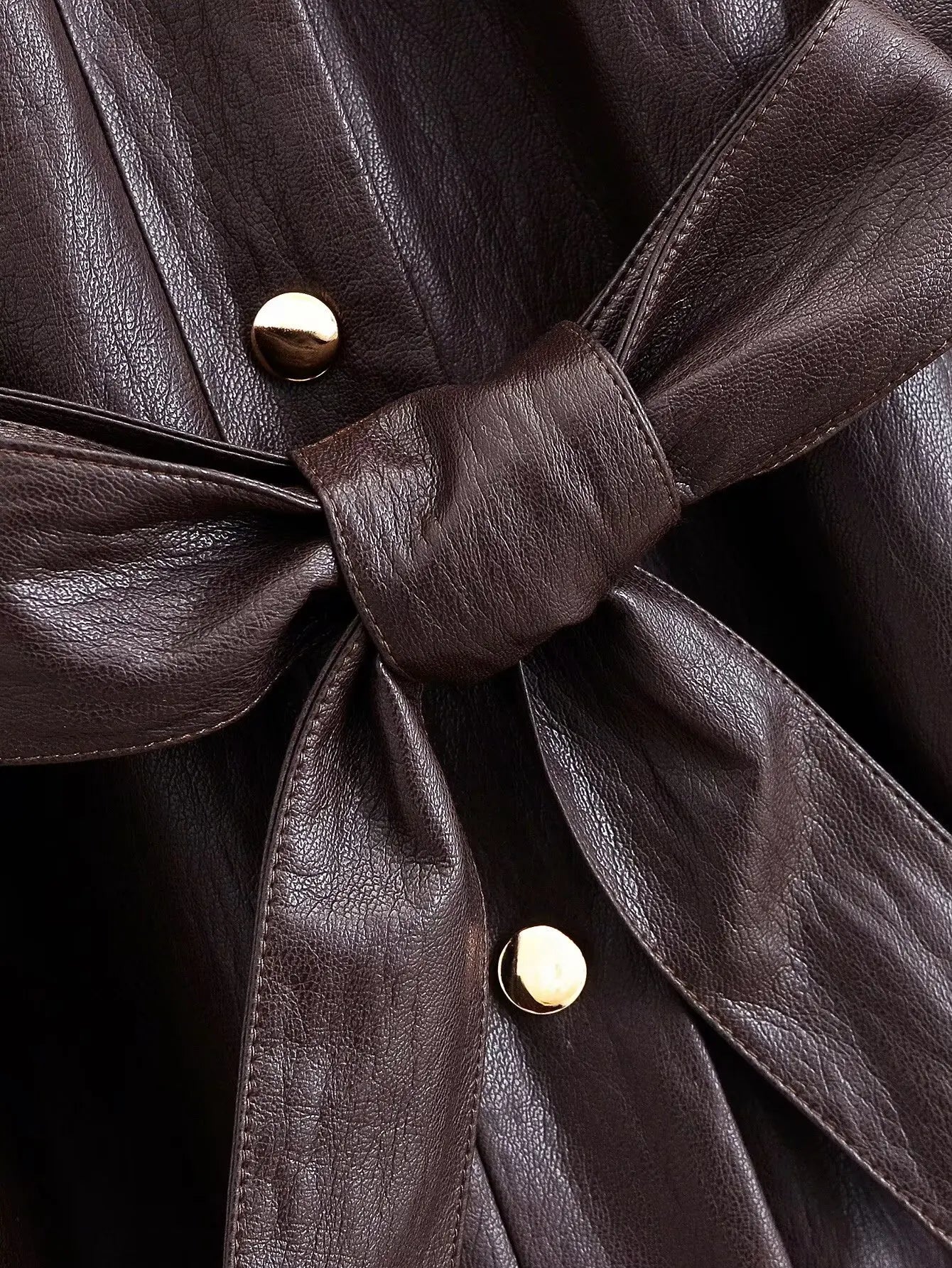 Women Fashion Elegant Faux Leather Jacket Fall Winter High Street Casual With Belted Solid Coat Female Long Sleeve Loose Outwear