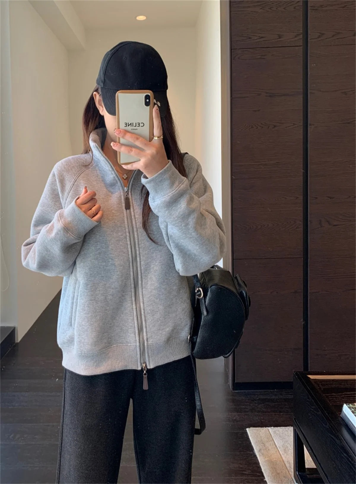 Women Autumn Winter Sweatshirt Coat Zip Up Solid Long Sleeve Stand Neck Jacket Lady Fashion Casual Street Vintage Coats Outwear