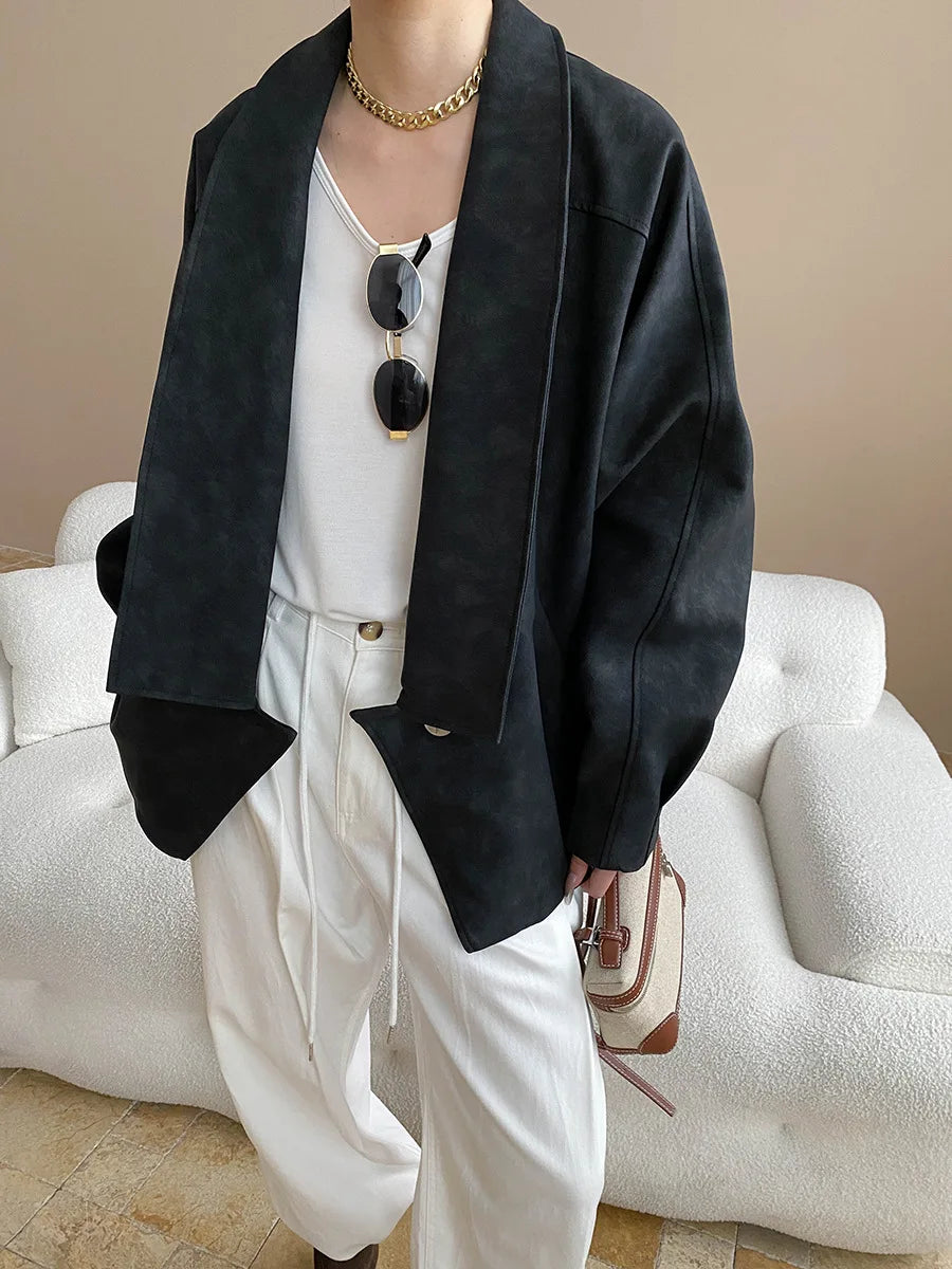 Autumn and winter women's casual solid color single button loose jacket