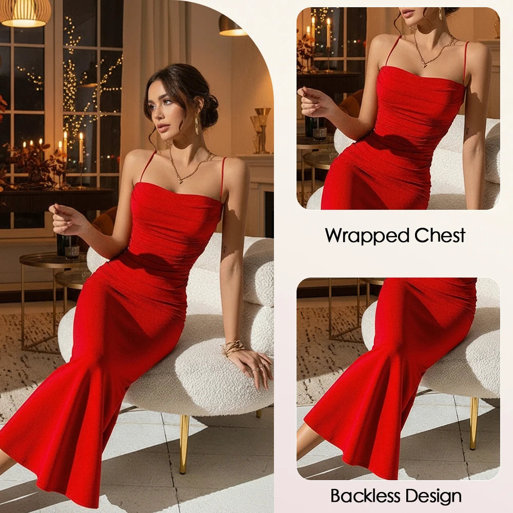 New Arrival Glamorous Satin Dress Sleeveless Mermaid Fit for Christmas Party Winter Wedding Guest Fashionable Elegant