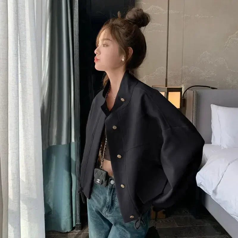 Cargo Bomber Jacket for Women Short Spring Autumn Baseball Aviator Coat Woman Long Sleeve Luxury Modern Clothing Promotion Chic