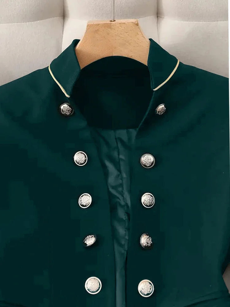 Elegant Tailed Blazers Coat For Women 2025 Tops Chic Stand Collar Long Sleeve Jacket Outerwear Office Lady Spring Autumn Fashion