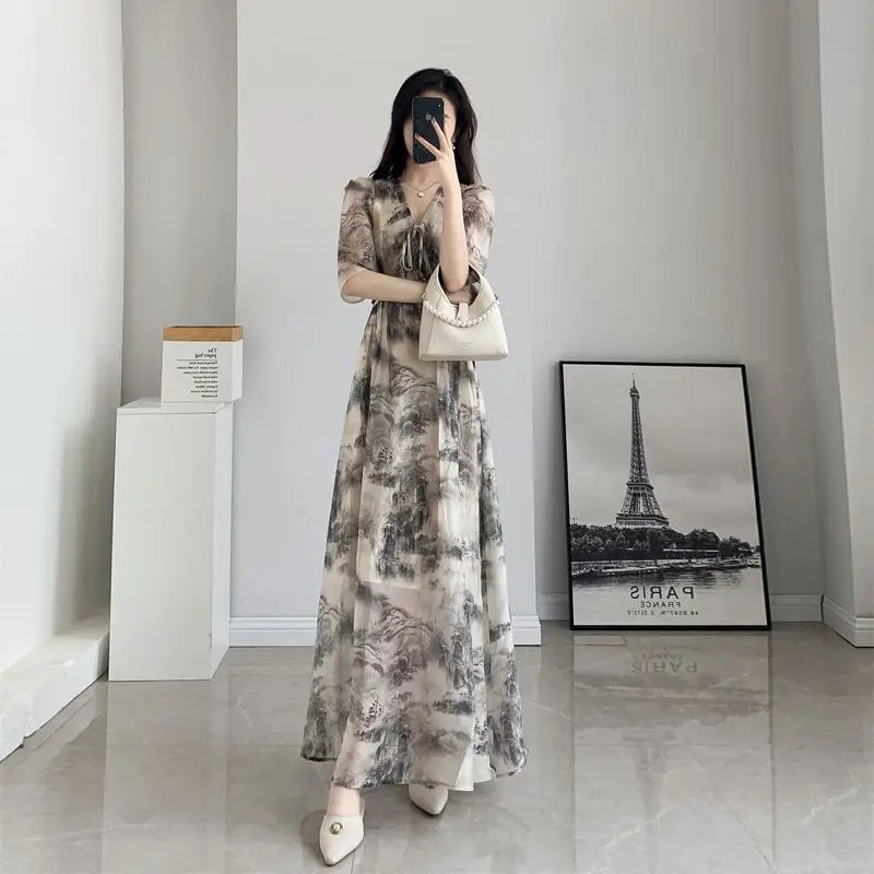 Floral Dress for Women 2025 New Summer Waist-hugging Skirt