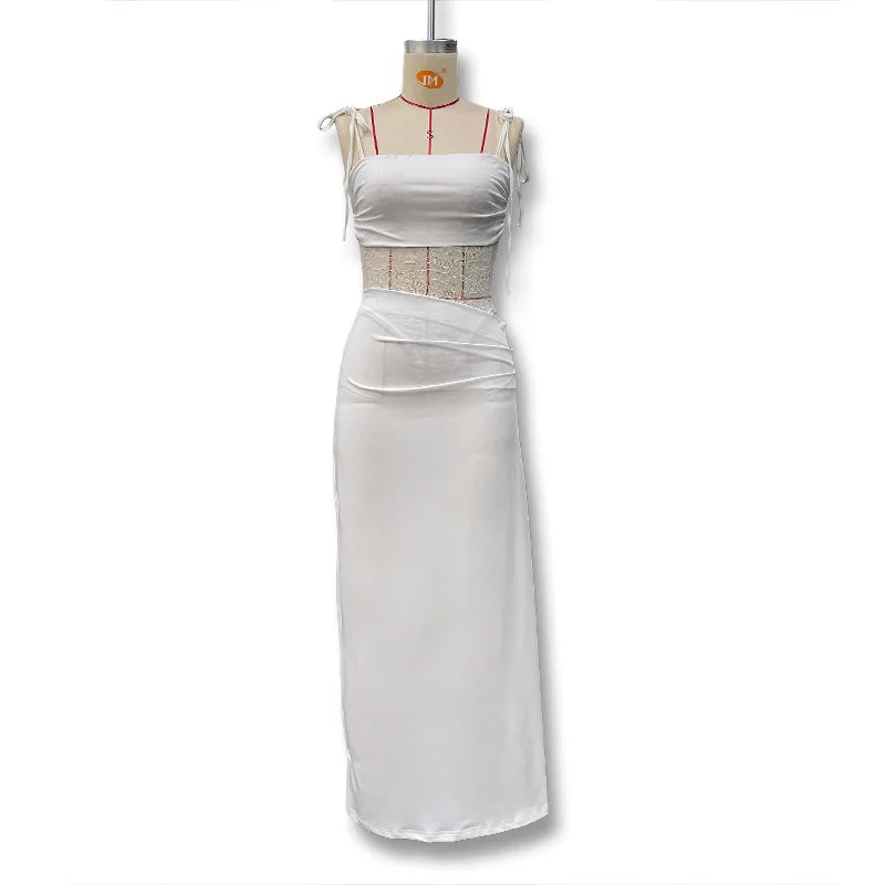 2026 European American Sexy Splicing Hollow See Through Lace Shoulder Strap Slim Slit Long Skirt Elegant Party Evening Dress