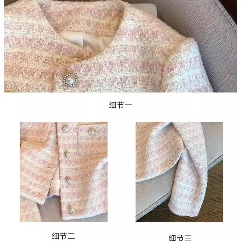 Braided Jacket for Women in Spring and Autumn 2025 New Style Loose Pearl Button Cardigan Fashionable Short Top