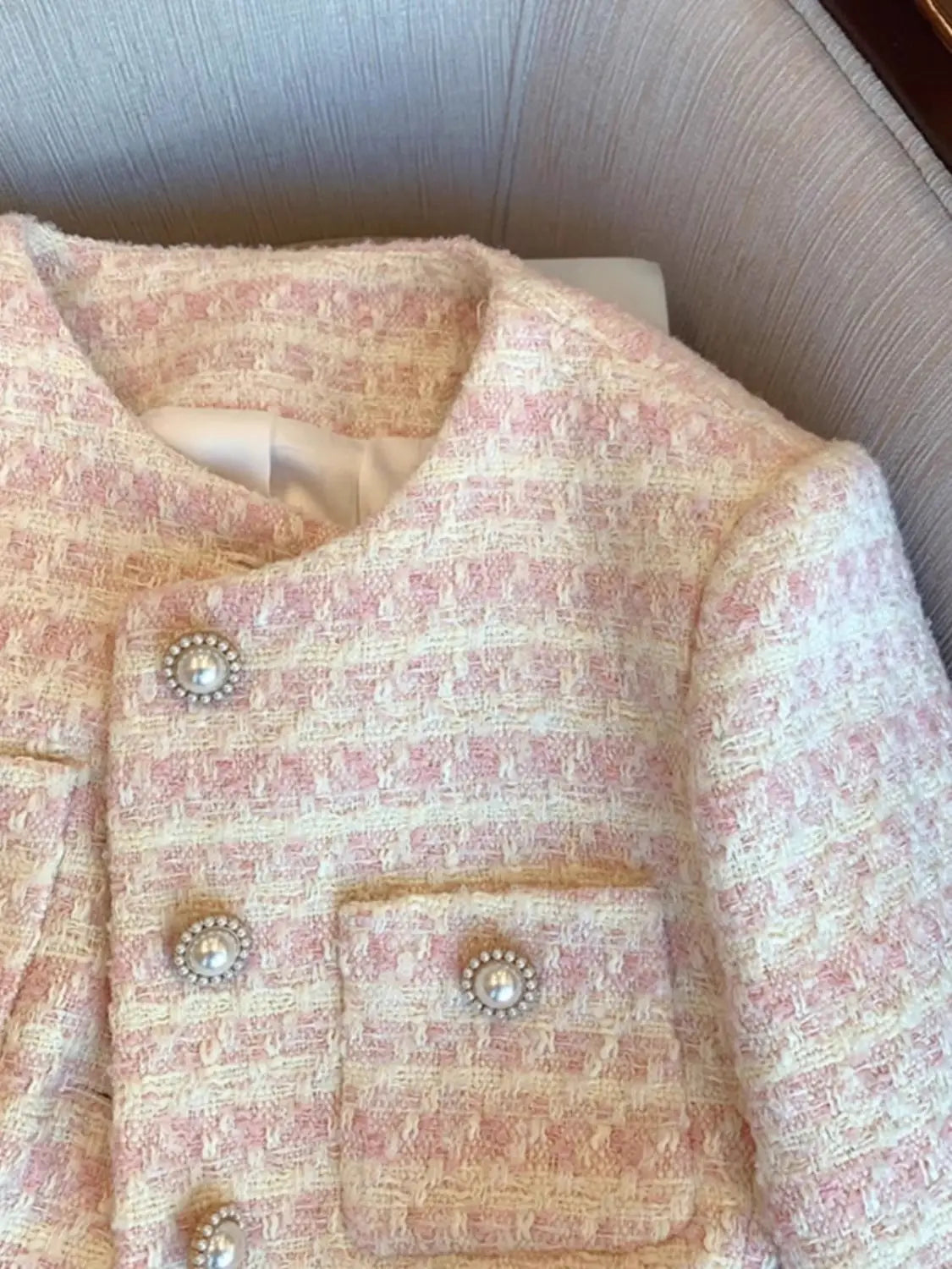 Braided Jacket for Women in Spring and Autumn 2025 New Style Loose Pearl Button Cardigan Fashionable Short Top