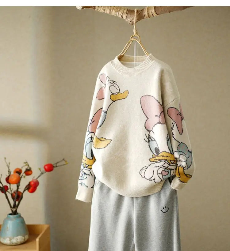 Korean cute Cartoon Long Sleeve Autumn Winter Cardigan Jumper Top Turtleneck Pullovers Casual Sweaters Women Loose Sweater Girl