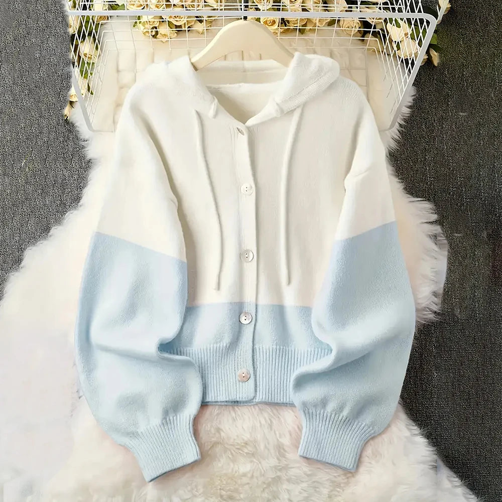 Korean Sle College Preppy Thiened Fce Lined Belted Open Cardigan Sweater Women's Knitted Hoodie Outerwear