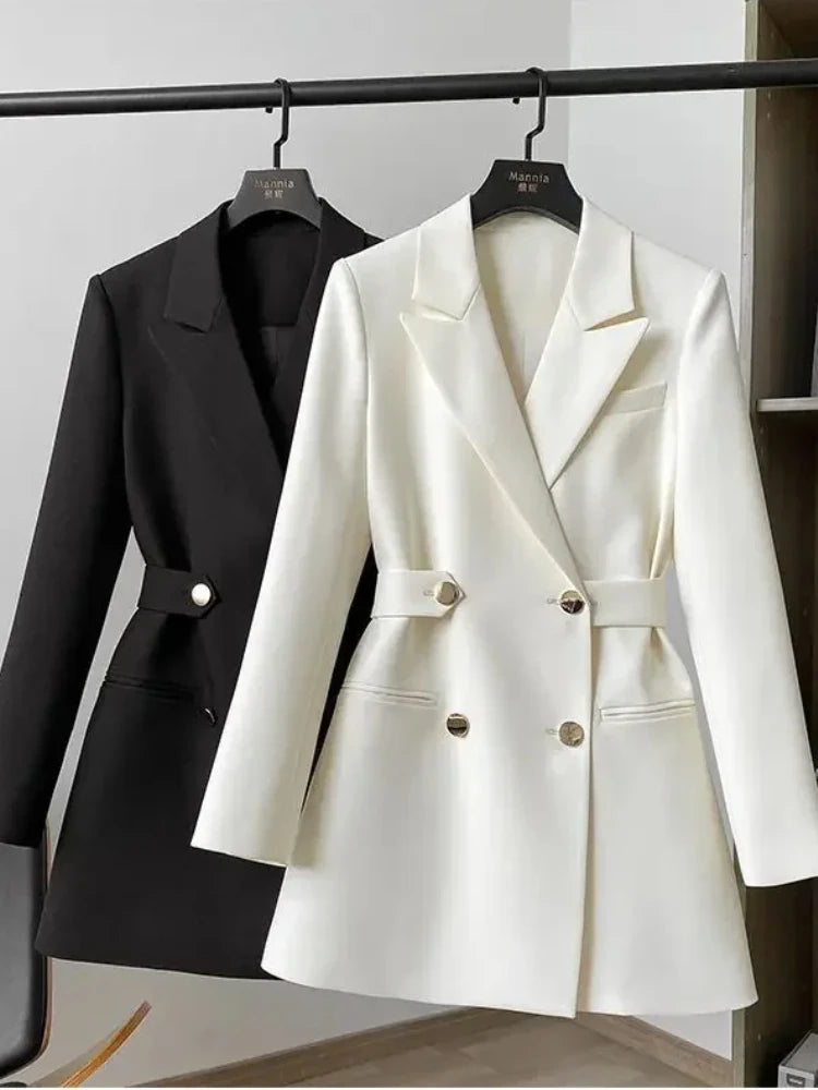 Women Suit Blazer Elegant Coat 2025 Spring Autumn Fashion Korean Blazer Luxury Double Breasted Jacket Solid Ladies Tops Clothes