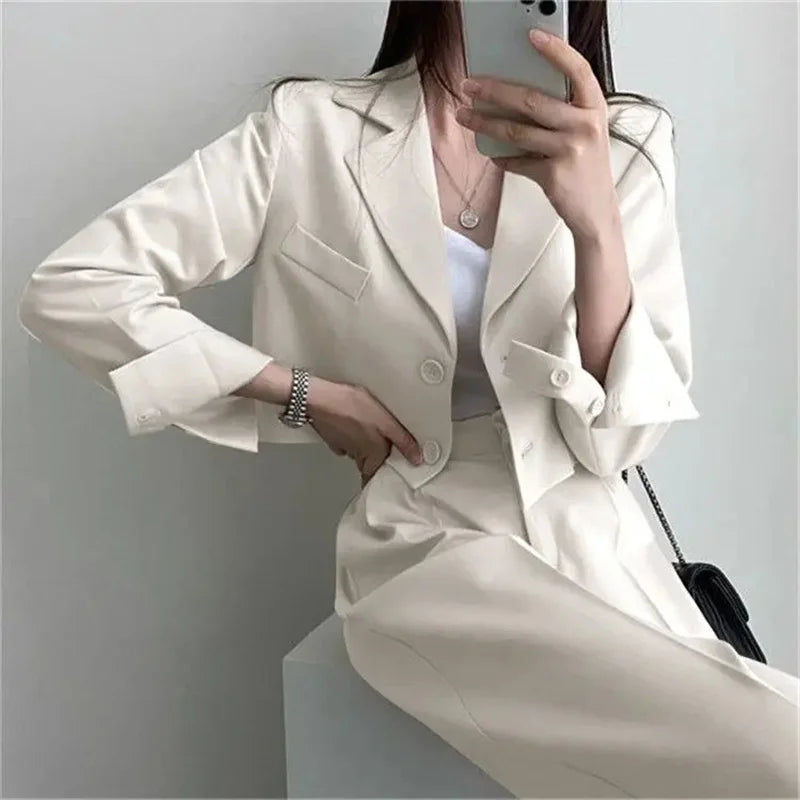 Summer New Short Top Jacket Blazer Wide Leg Pants Two-piece Set Elegant Women's Office Casual Set Outfits