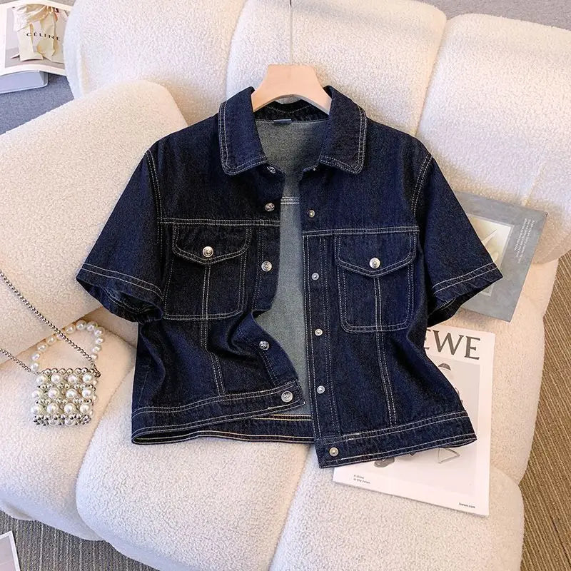 Women's Denim Jackets Streetwear Short Sleeve Summer Jean Jacket Outwear Ropa Mujer Fashion Retro Vintage Coat Cropped Tops
