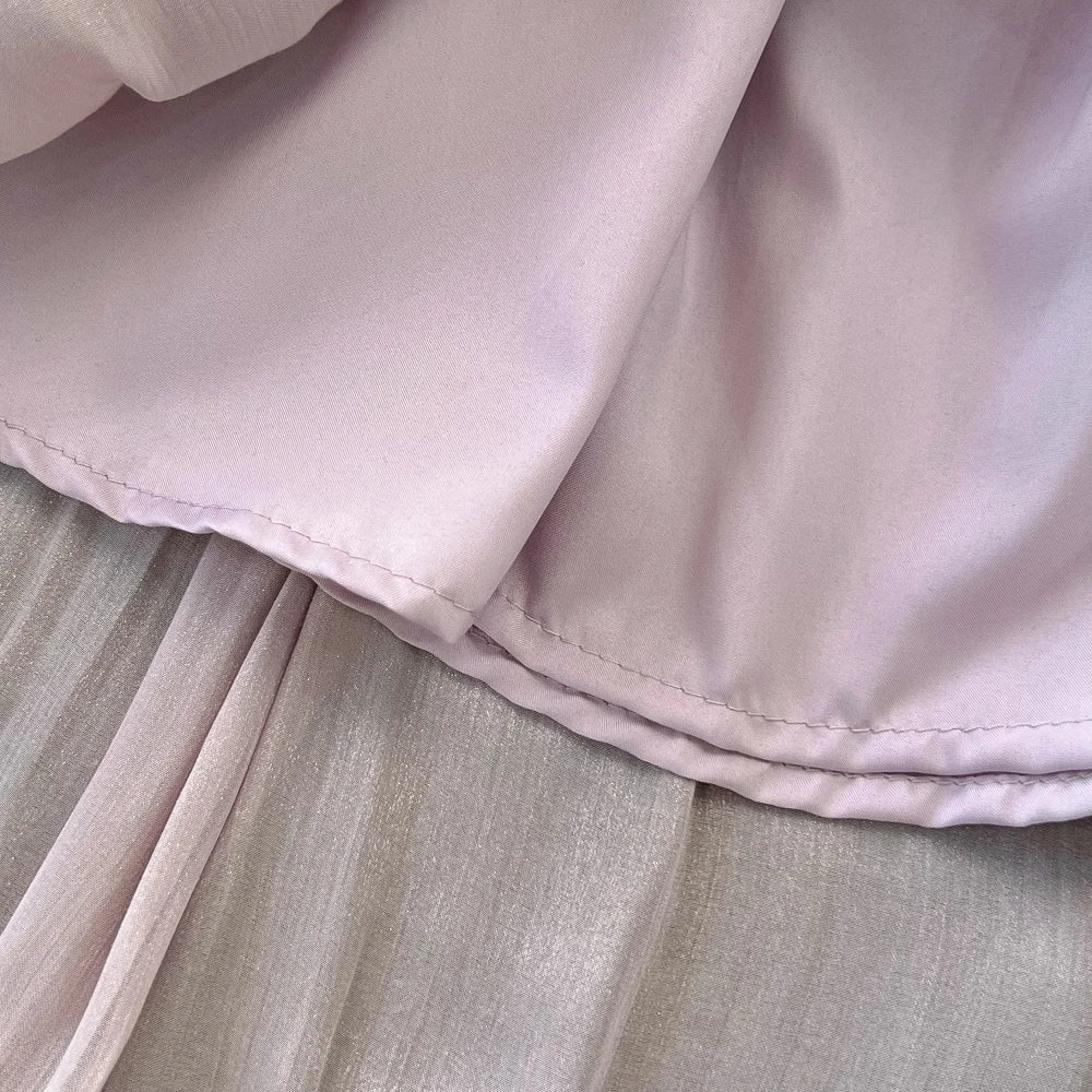 Elegant Long Sleeve Midi Party Dresses Women Summer Autumn Bright Faux Silk Retro Solid Evening Party Vestidos