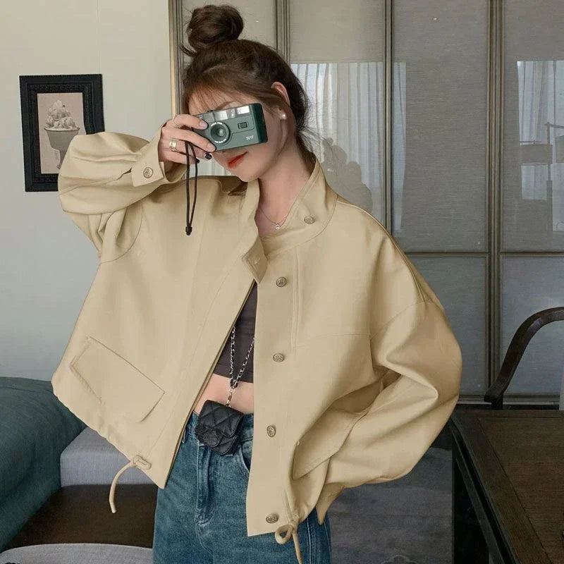 Cargo Bomber Jacket for Women Short Spring Autumn Baseball Aviator Coat Woman Long Sleeve Luxury Modern Clothing Promotion Chic