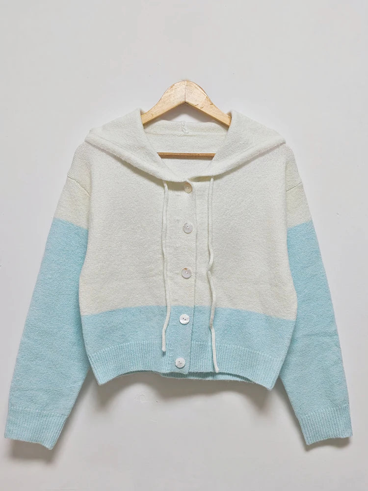 Korean Sle College Preppy Thiened Fce Lined Belted Open Cardigan Sweater Women's Knitted Hoodie Outerwear