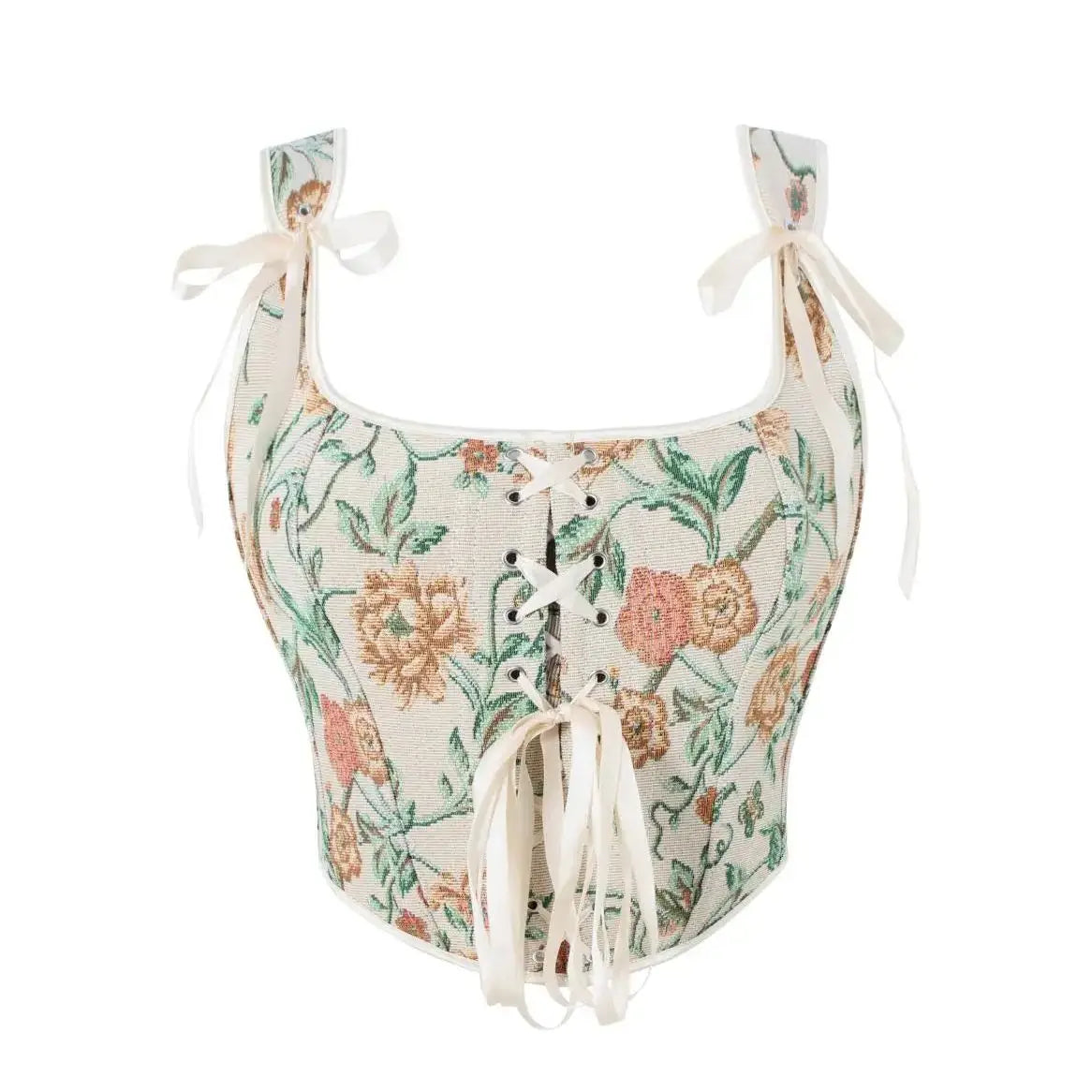 A floral double-shoulder strap adjustable lady's court corset