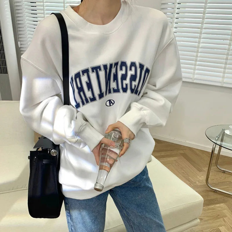 Women hoodie Sweatshirts Korean Fashion casual Letter Shirt Long Sleeve Y2k Top Women's Loose printed Pullover Y2k Clothes coats
