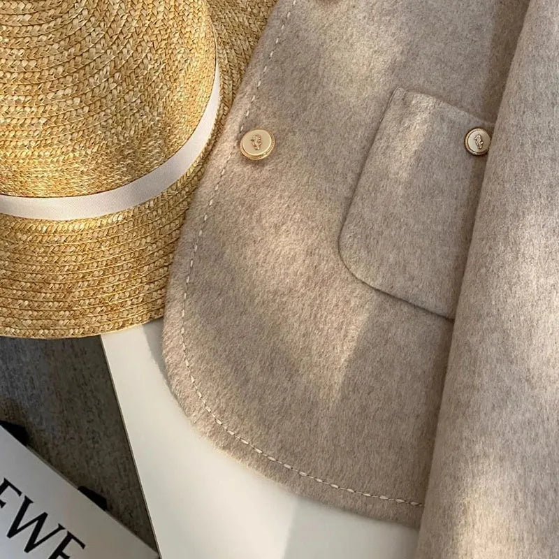 Korean Fashion Short Woolen Coat 2024 Women Autumn Winter Loose Outwear Women's Jacket Long Sleeve Tops Casual Jacket Female