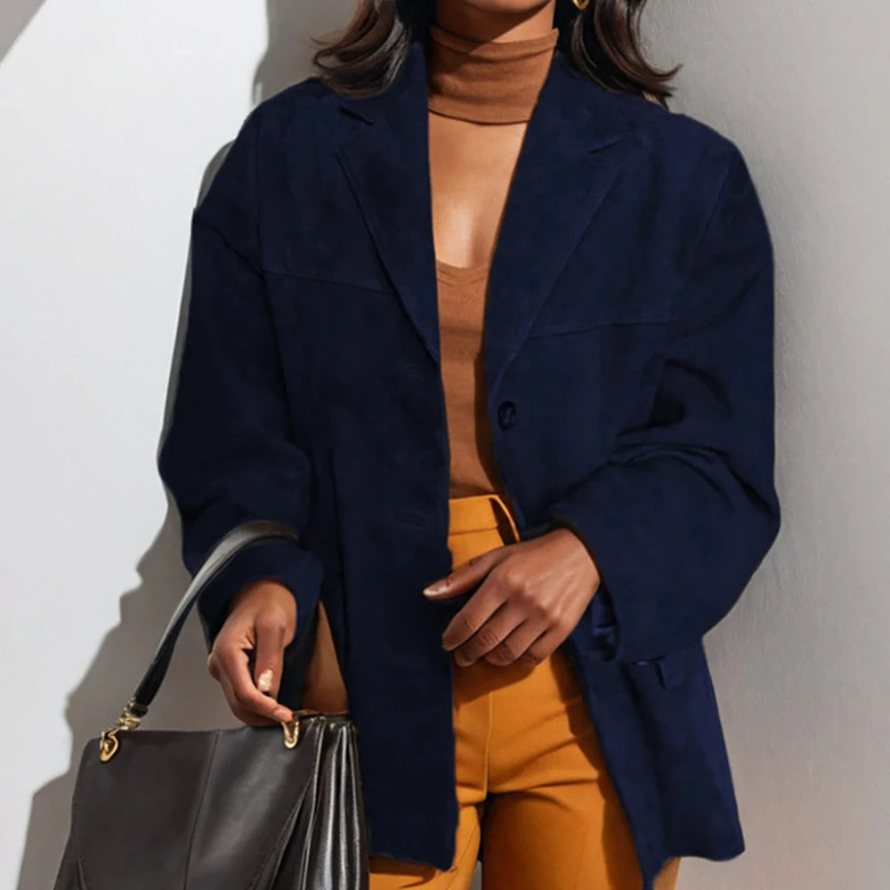 Elegant Temperament Women's Jacket Vintage Brown Single-Breasted Lapel Long Sleeve Coat High Street Chic Autumn Female Jackets