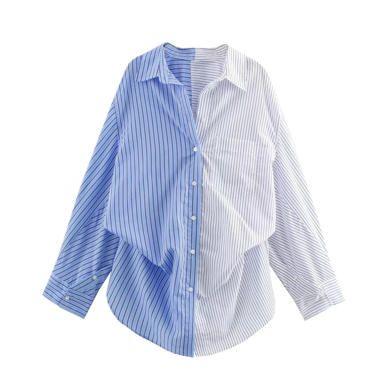 HH Women Fashion Versatile Striped Long-sleeved 8-Color Shirt Female New Splicing Loose Lapel Single-breasted Casual Shirts