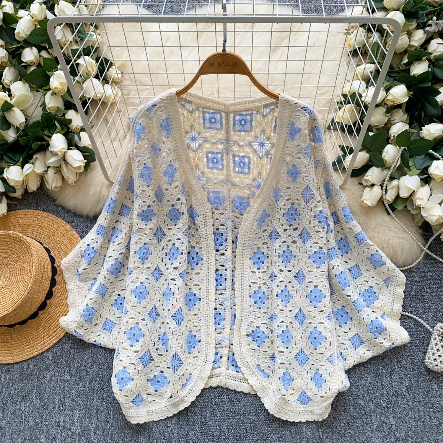 Women's Crochet Cardigan Open Front Oversized Openwork Knit Jacket Top Cardi Summer Beach Bikini Cover Up Boho Vacation Outfit