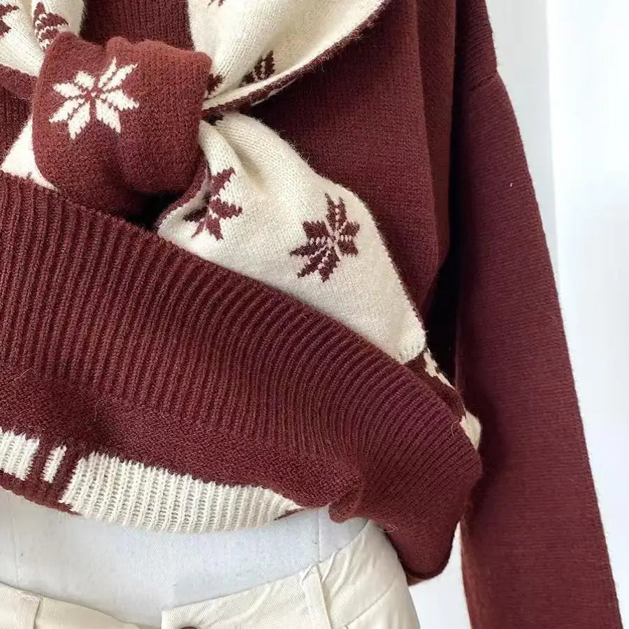 Korean Version of New Red Sweater Christmas Atmosphere Jacquard Long-sleeved Knitted Loose Fashionable Sweater Top