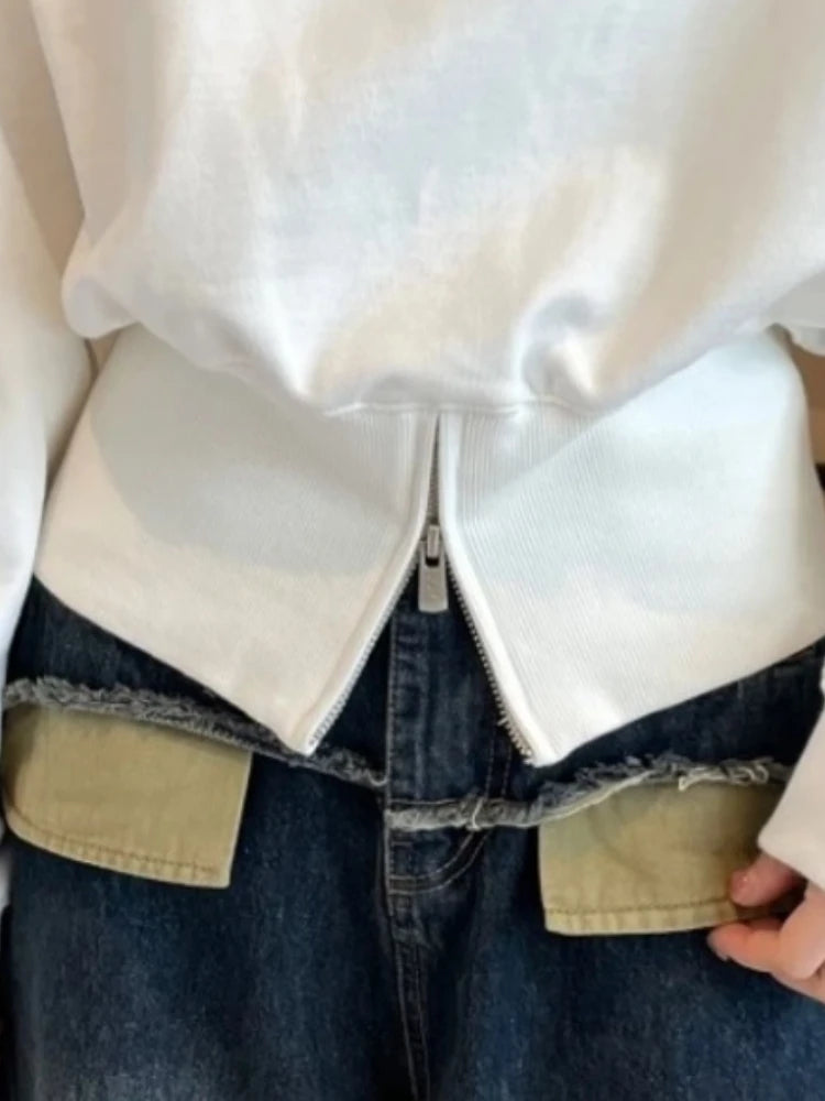 Sweatshirts Women Long Sleeve Zipper Solid All-match Spring Korean Style College Casual Streetwear Fashion Ulzzang Chic Loose