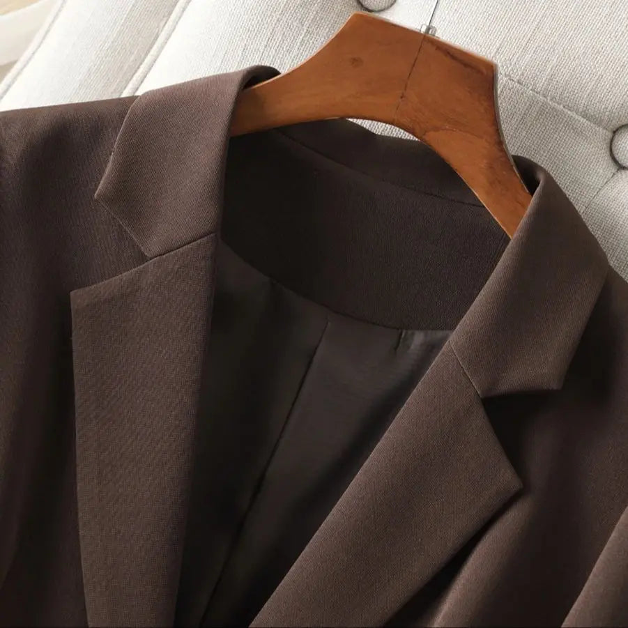 Brown Blazer for Women, Spring and Autumn, Workplace Style, Versatile, Casual, Long-Sleeved Small Suit Jacket