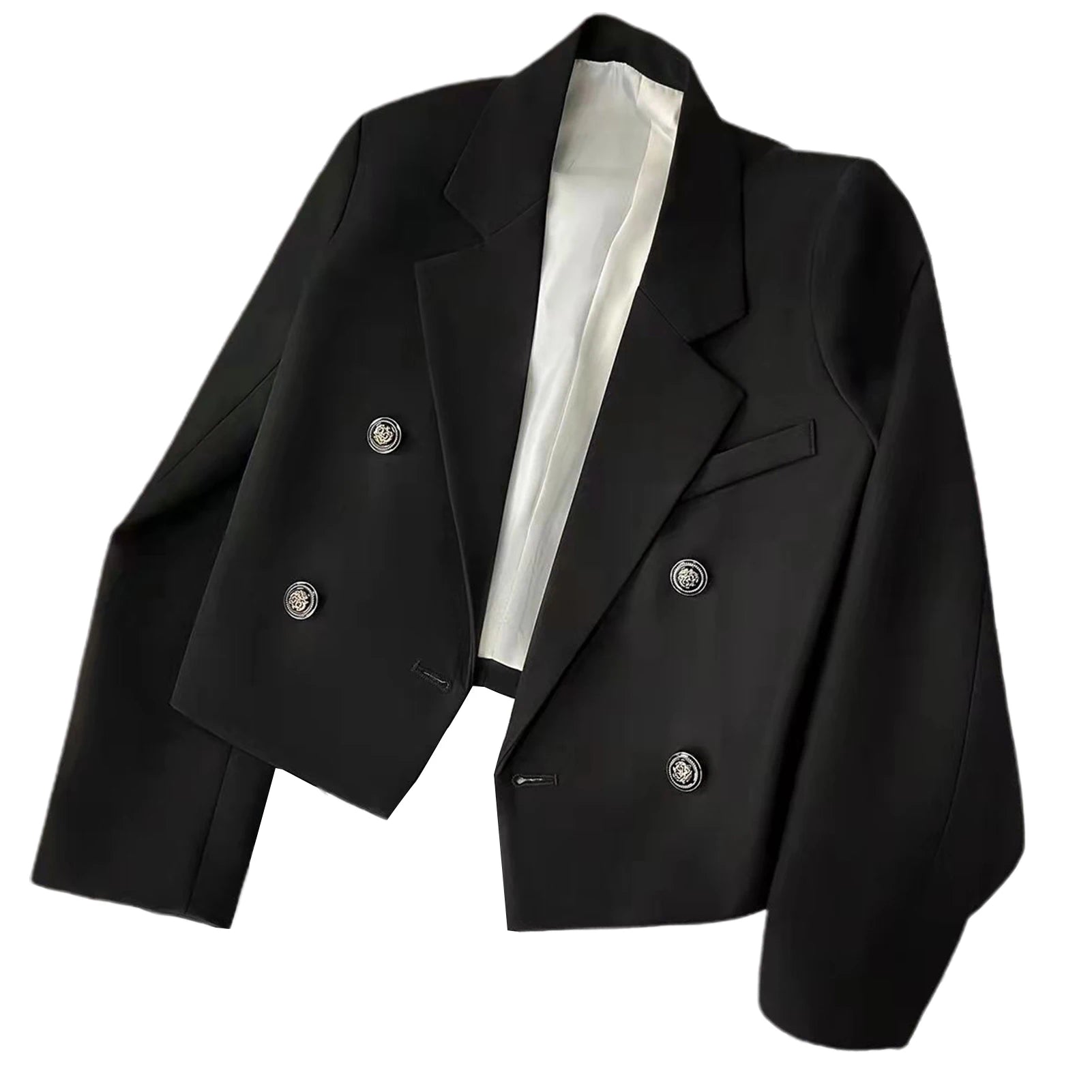 Women Lightweight Coat Elegant Double-breasted Women's Suit Coat with Chain Decor Notch Collar Formal Business Style for Ladies