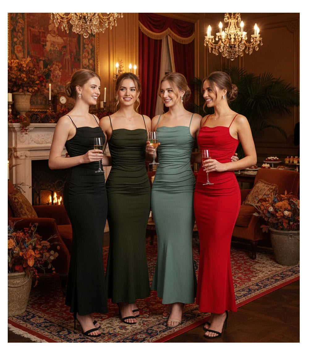 New Arrival Glamorous Satin Dress Sleeveless Mermaid Fit for Christmas Party Winter Wedding Guest Fashionable Elegant