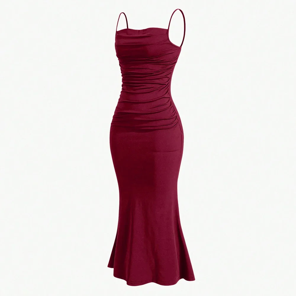 New Arrival Glamorous Satin Dress Sleeveless Mermaid Fit for Christmas Party Winter Wedding Guest Fashionable Elegant