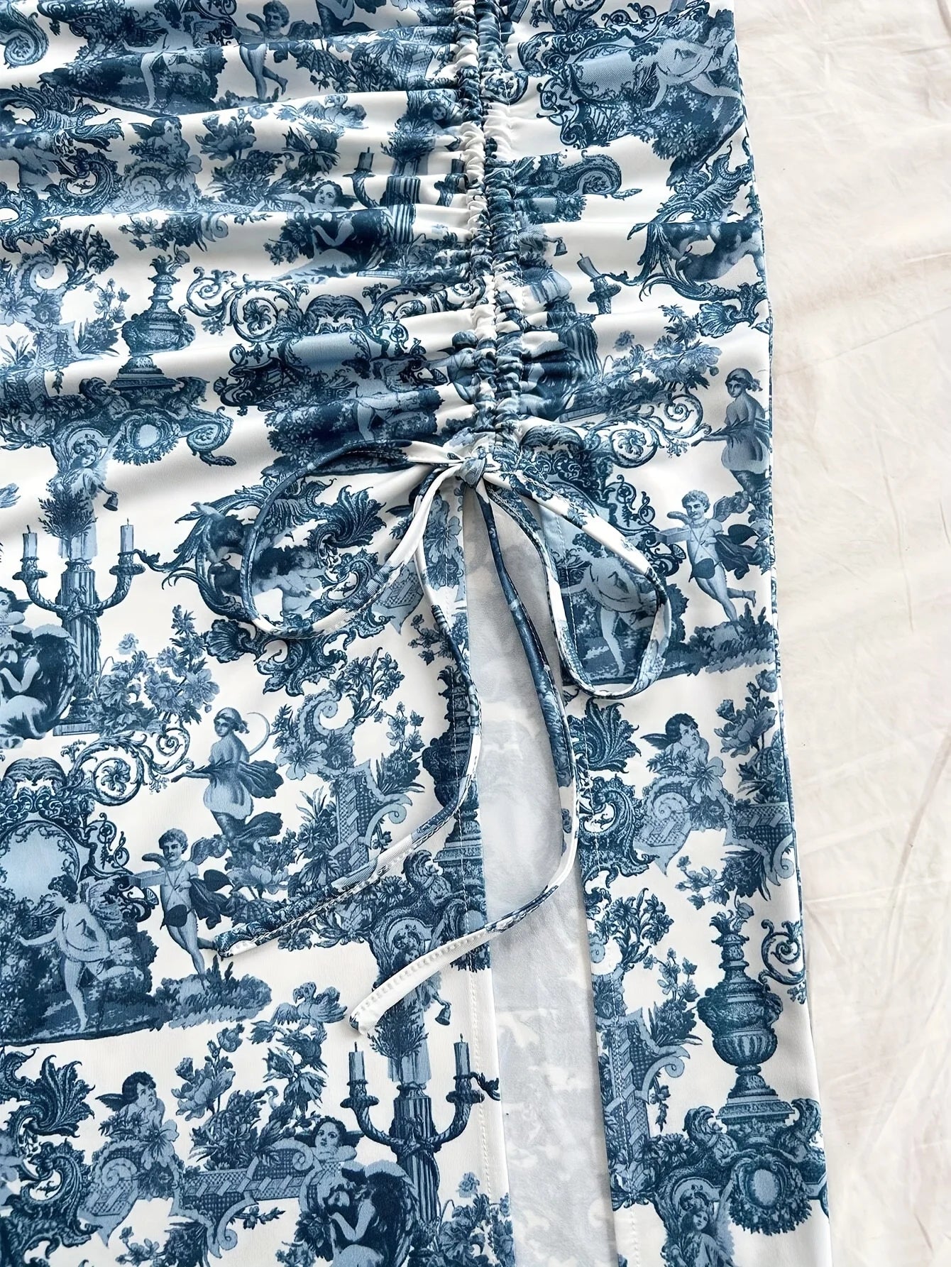 Summer Tops Women's Dress 2 piece suit swimsuit seaside vacation printed suspender Backless Slim top side slit skirt Party Dress