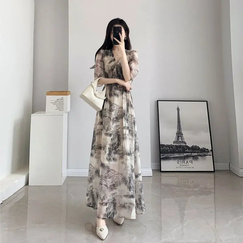 Floral Dress for Women 2025 New Summer Waist-hugging Skirt