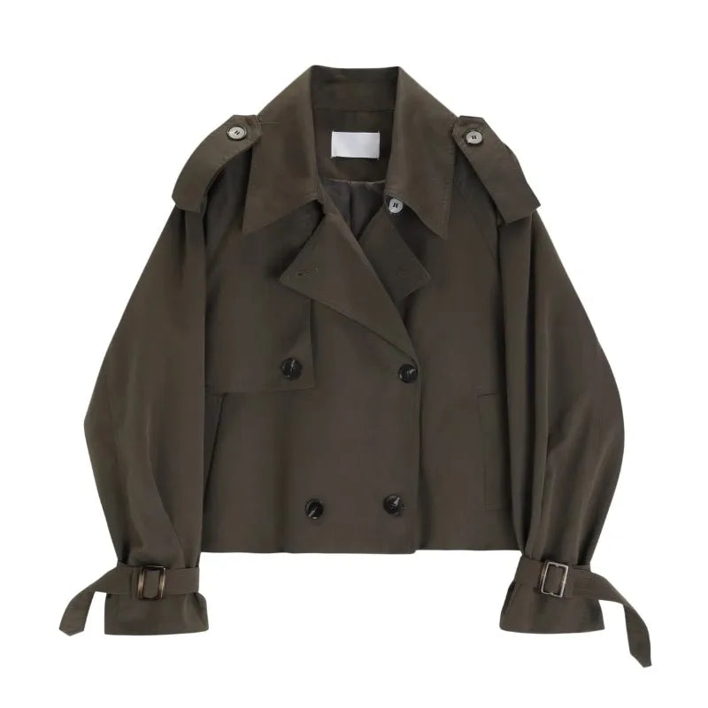 Fashion Temperament Short Trench Coat Commuter Aesthetic Loose Lady Coat Female Double-breasted Outerwear Autumn Clothes