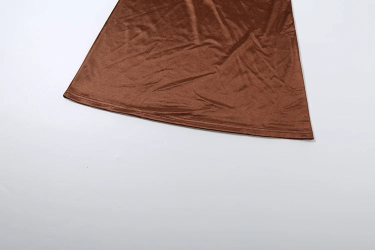 Sisterlinda Silky Satin Long Dress Woman Fashion Trend o-Neck Full Sleeve High Waist Robe Daily Casual Ruched Elegant Vestidos