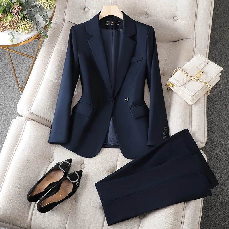 NAVIU Gray Suits Women New Autumn Fashion Temerament Professional Long Sleeve Slim Blazer And Pants Sets Office Lady Work Wear