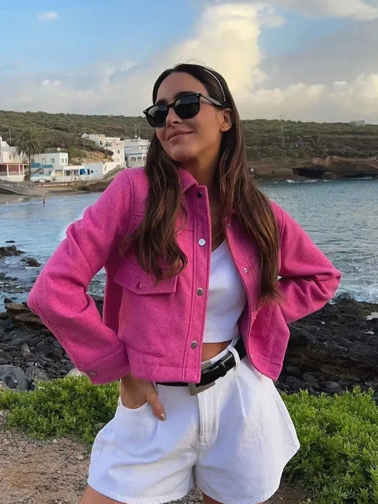 Jackets For Womens Autumn Fashion Solid Front Pockets Button Long Sleeve Jacket Elegant Woman Casual Outerwear Coat