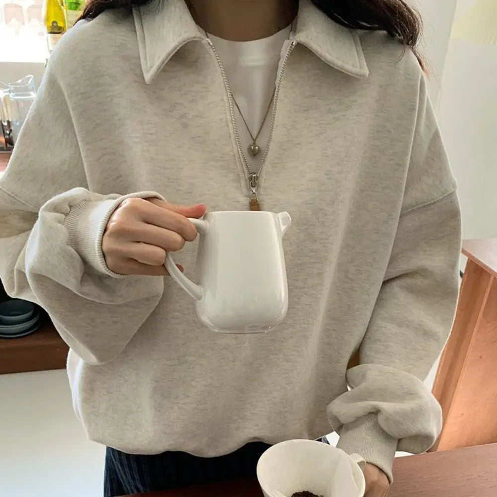 Fashion Half High Collar Long Sleeve Top Loose Zipper Autumn Hoodie Top Clothing Korean Ins Sweatshirts for Women Women