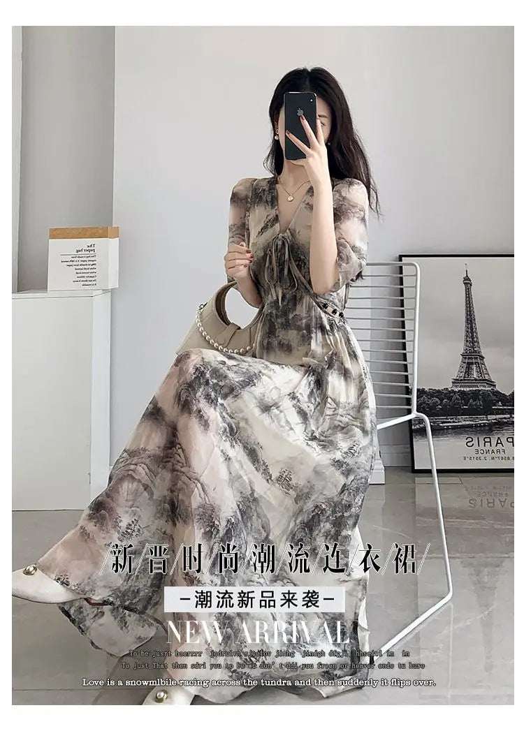 Floral Dress for Women 2025 New Summer Waist-hugging Skirt