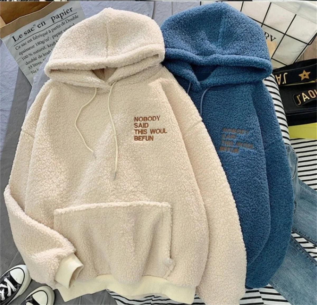 Autumn Winter Fashion Hooded Sweatshirt Women Korean Loose Solid Letter Tops Long Sleeve Warm Outfit Hoodie Lady Casual Street