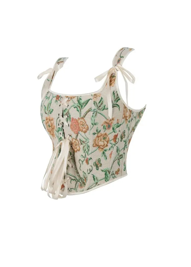 A floral double-shoulder strap adjustable lady's court corset