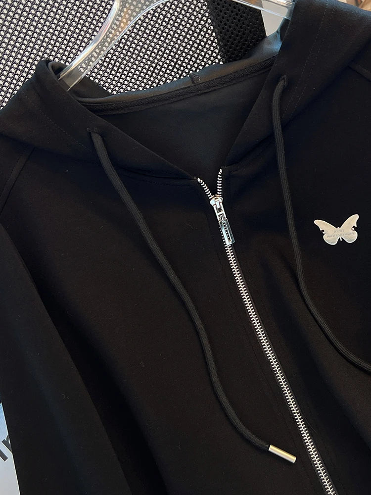 Korean Fashion Hoodies Sweatshirts Women Zipper Long Sleeve Loose Casual Oversized Jumper Black White Jacket Coat Winter Autumn