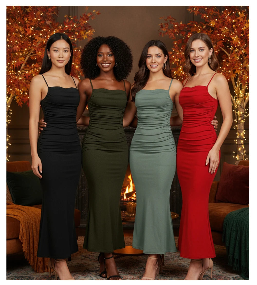 New Arrival Glamorous Satin Dress Sleeveless Mermaid Fit for Christmas Party Winter Wedding Guest Fashionable Elegant