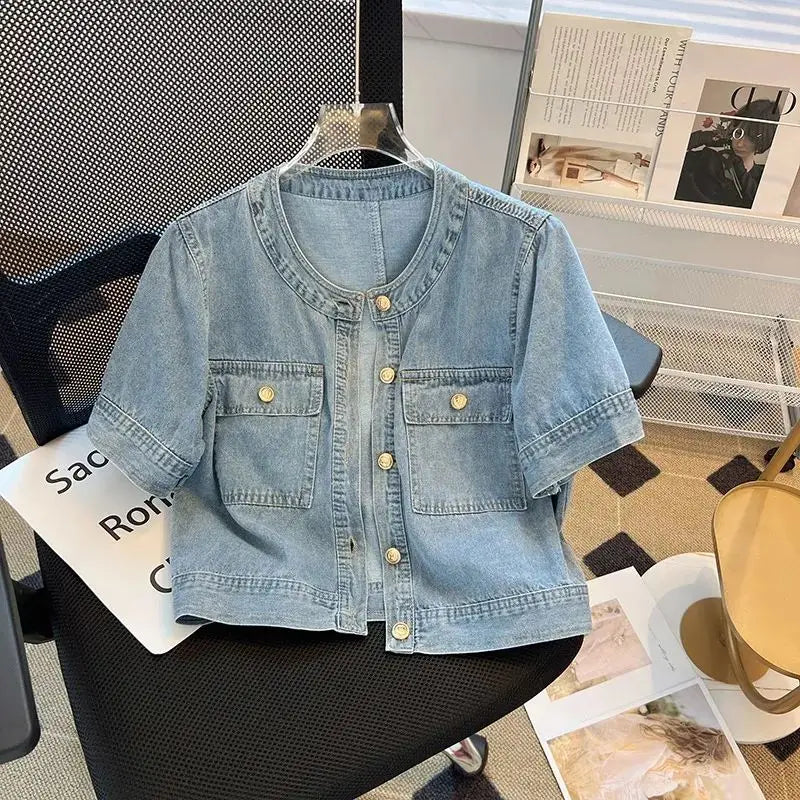 Women's Denim Jackets Streetwear Short Sleeve Summer Jean Jacket Outwear Ropa Mujer Fashion Retro Vintage Coat Cropped Tops