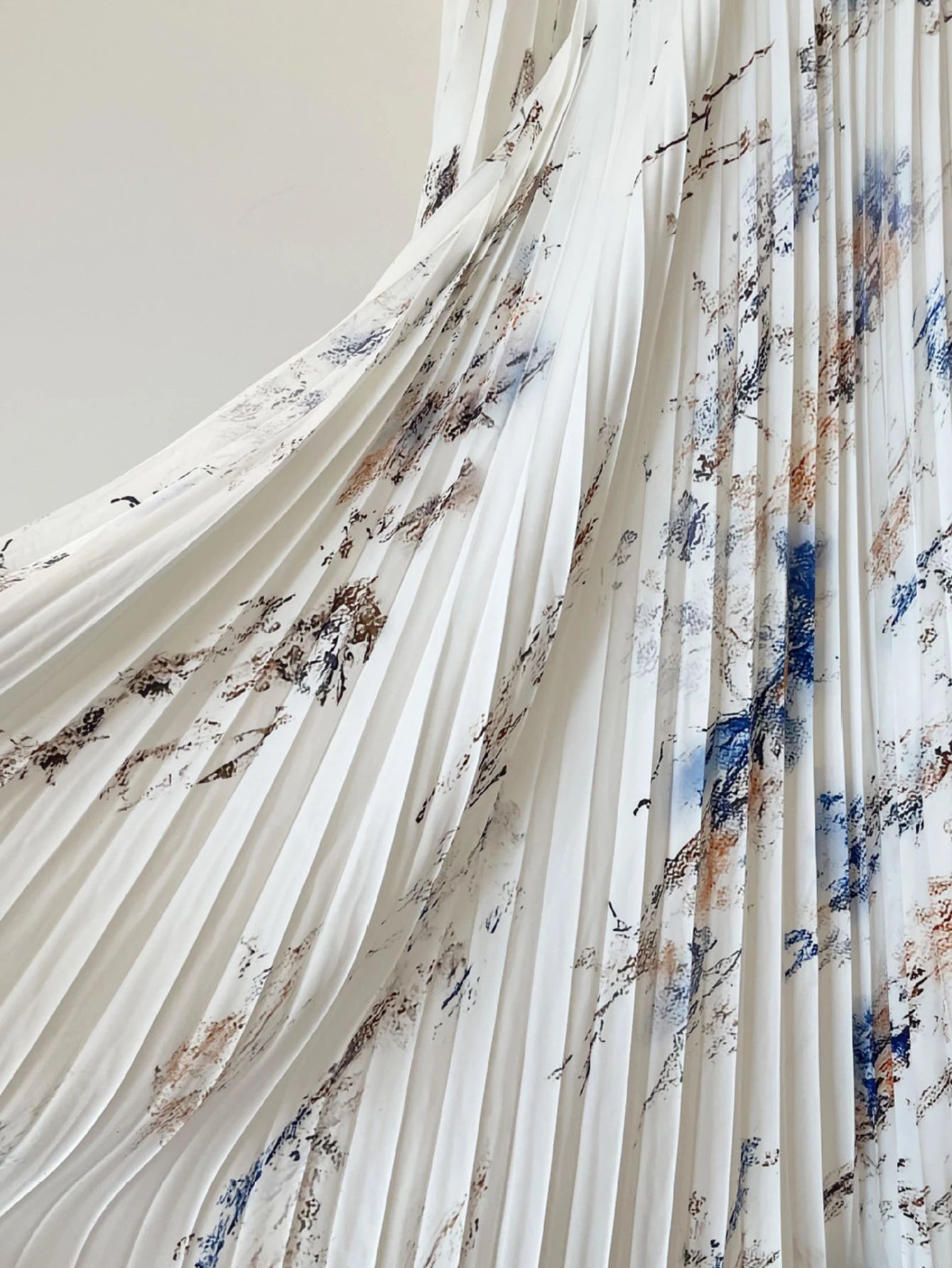 Women's Elegant Summer Autumn Long Dress Plant Full Print V-Neck Pleated Hem Long Sleeve Casual Midi Dress for Ladies