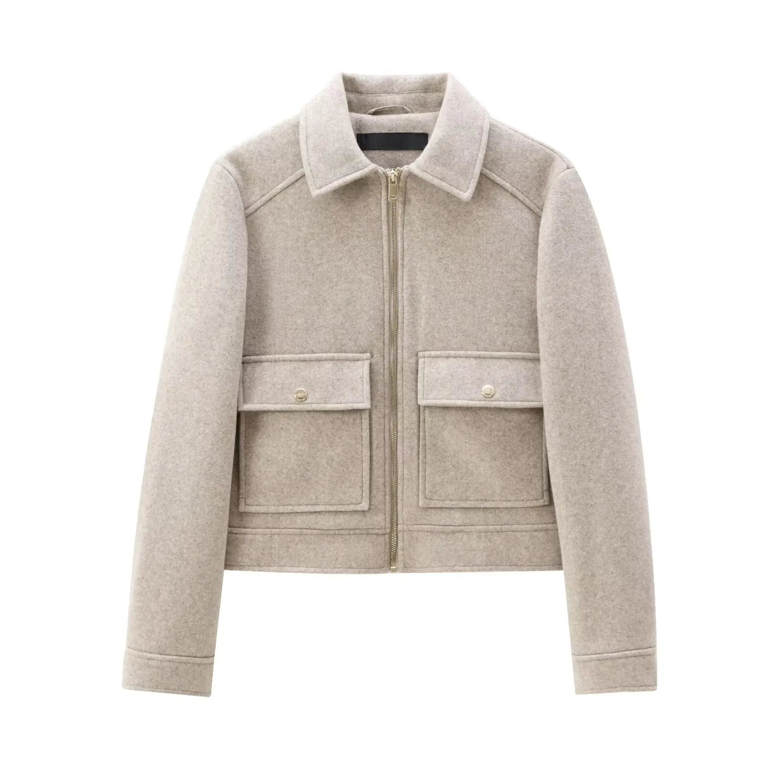 Women's Short Jackets Autumn Winter Fashion Solid Long Sleeve Front Pockets Zipper Jacket Elegant Ladies Casual Outerwear