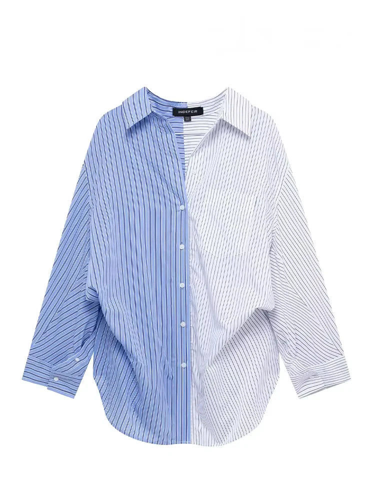 HH Women Fashion Versatile Striped Long-sleeved 8-Color Shirt Female New Splicing Loose Lapel Single-breasted Casual Shirts
