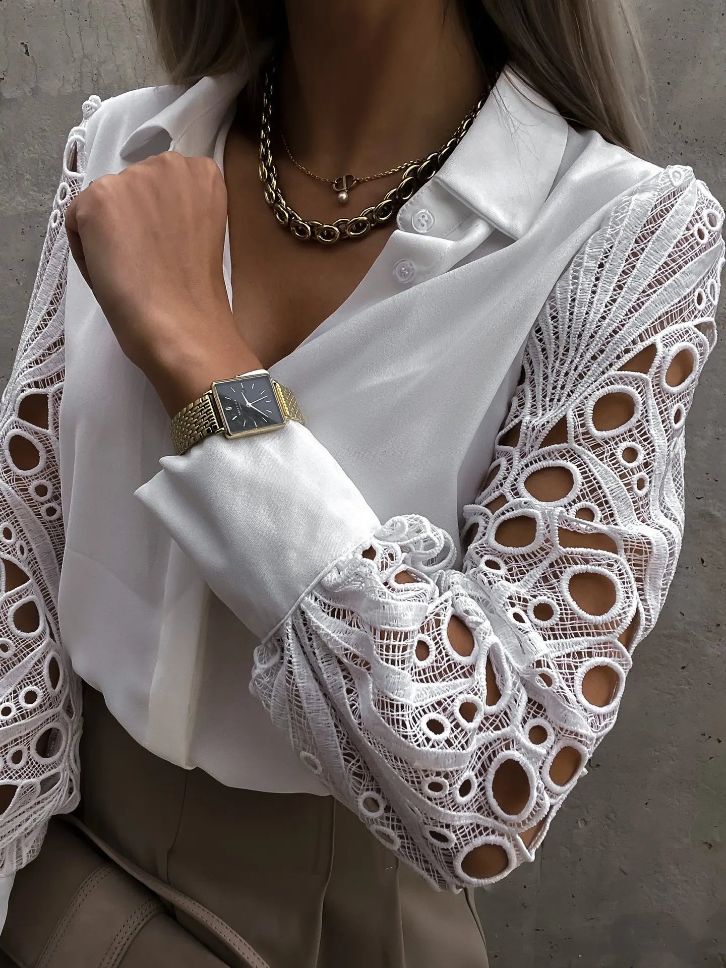 Fashion Elegant Long Sleeve Shirts Women Blouses 2025 New Spring Female White Lace Patchwork Shirt For Women Office Ladies Tops