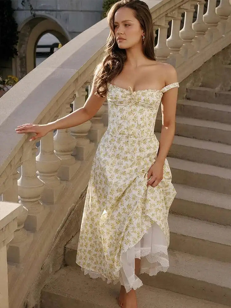 Townlike Waist Wrap Print A-line Midi Long Dress Women Spaghetti Strap 2024 Spring Summer Dress Backless Sexy Party Dresses