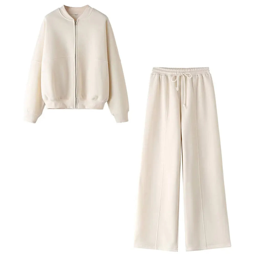 HH Bomber Jacket Pant Sets For Women Casual Long Sleeve Zipper Coat Vintage Solid Sweatshirt Outfits Autumn Woman Streetwear