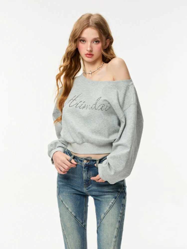 Off Shoulder Sweatshirts Women Loose Korean Fashion Baggy Y2k Streetwear High Street K Pop Clothing Slouchy Casual Ins  Hoodies